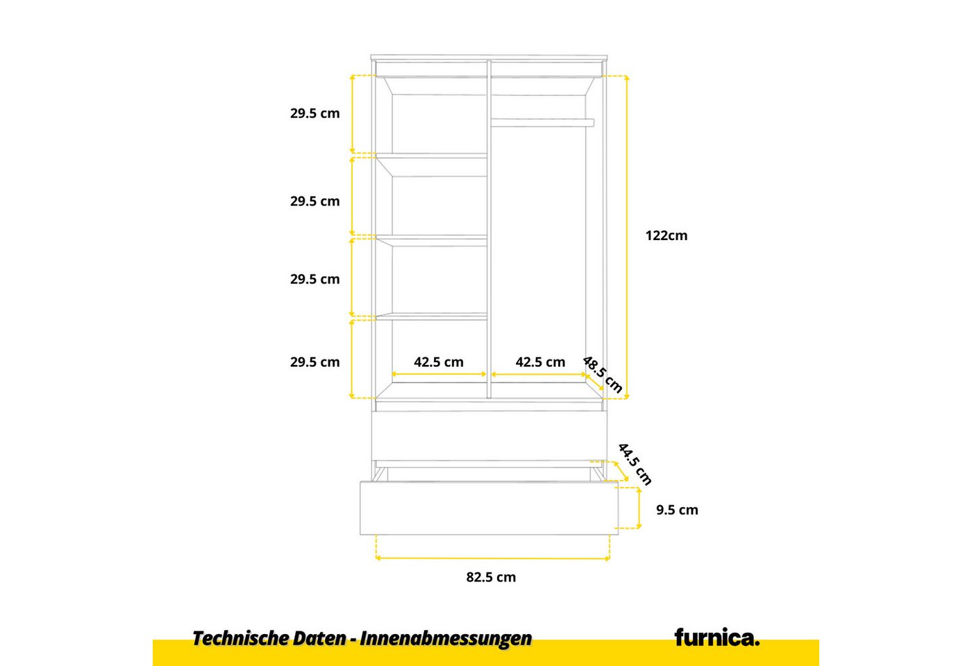 Furnica Kleiderschrank Joelle Anthrazit Grau, 2 Türen und 2 Schubladen H180cm B90cm T50cm – Bild 5 von 5