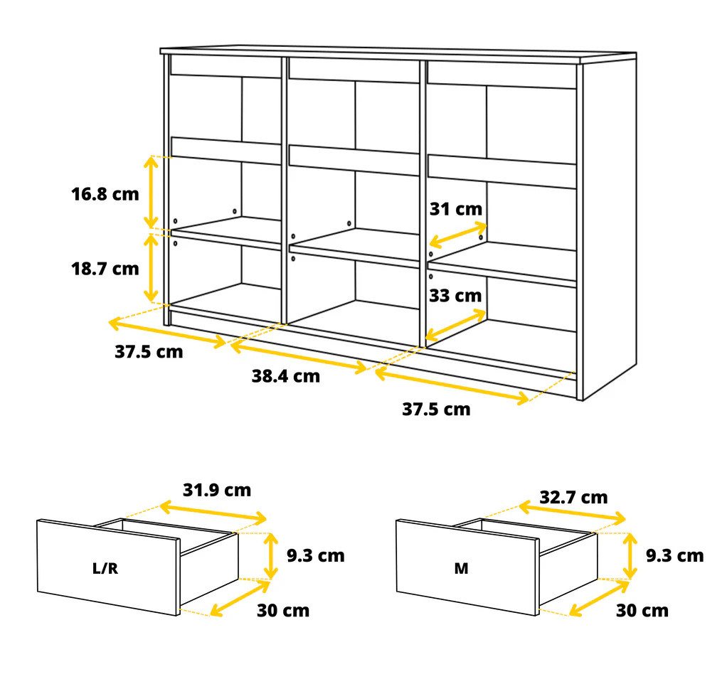 Furnica Kommode Anthrazit 120 cm mit 3 Schubladen und 3 Türen- Wohn-und Schalfzimmer – Bild 5 von 5
