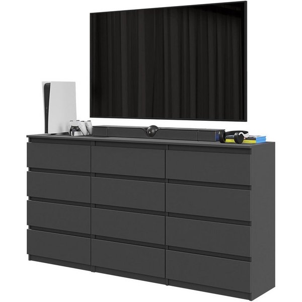 Furnica Kommode Anthrazit 180 cm mit 12 Schubladen (8+4)-Wohn - und Schlafzimmer