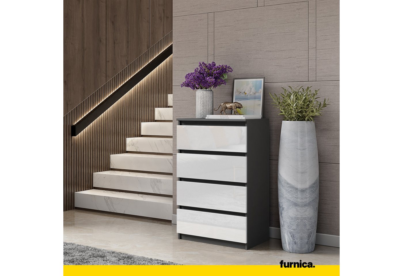 Furnica Kommode GABRIEL 4 Schubladen - Anthrazit Grau H92cm B60cm T33cm – Bild 3 von 5