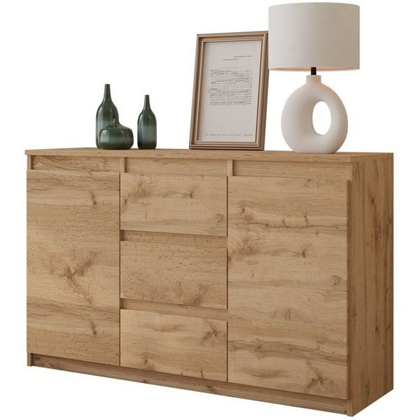 Furnica Kommode MIKEL, 3 Schubladen und 2 Türen - Votan Eiche H75cm B120cm T35cm (1 St)