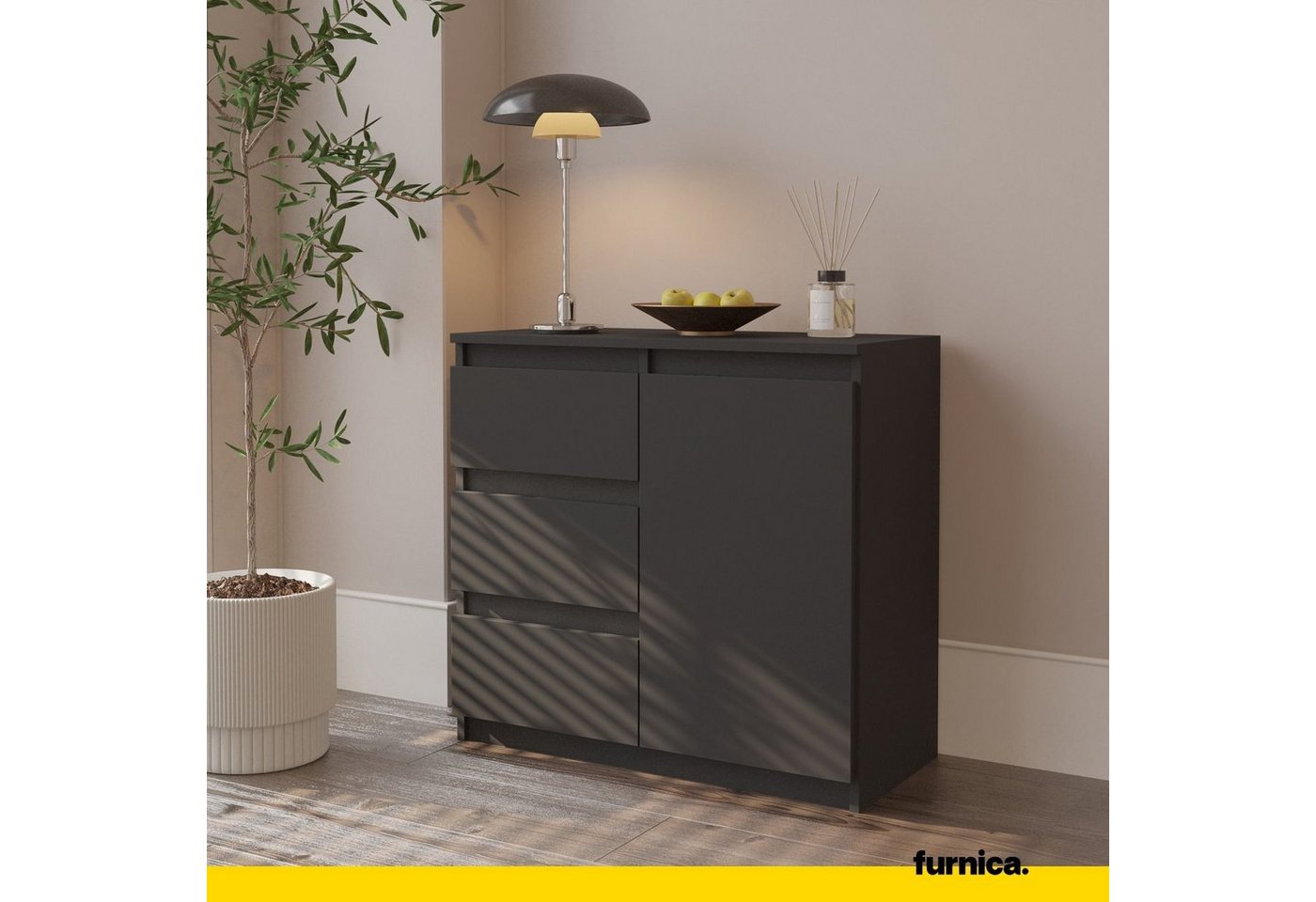 Furnica Kommode MIKEL, 3 Schubladen und 1 Tür - Anthrazit Grau H75cm B80cm T35cm (1 St) – Bild 4 von 5
