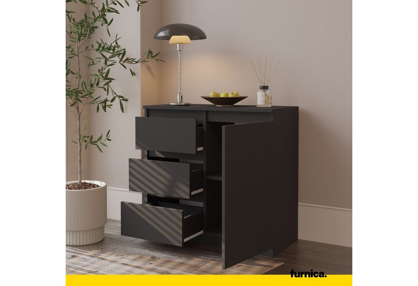 Furnica Kommode MIKEL, 3 Schubladen und 1 Tür - Anthrazit Grau H75cm B80cm T35cm (1 St) – Bild 5 von 5