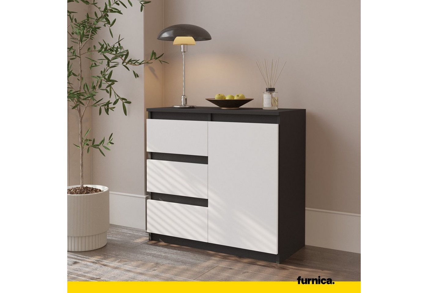 Furnica Kommode MIKEL, 3 Schubladen und 1 Tür - Anthrazit Grau H75cm B80cm T35cm (1 St) – Bild 4 von 5