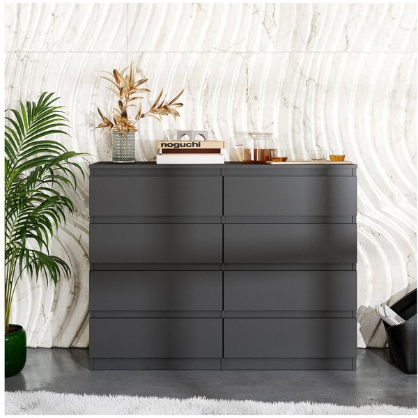 Furnica Kommode Sideboard mit 8 Schubladen Anthrazit Grau/Graphit B120cm H92cm T33cm