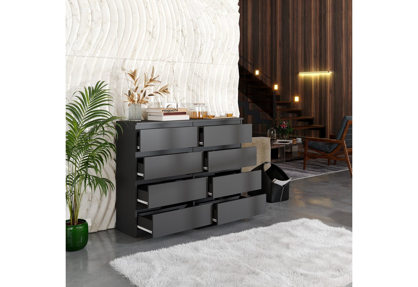 Furnica Kommode Sideboard mit 8 Schubladen Anthrazit Grau/Graphit B120cm H92cm T33cm – Bild 2 von 5