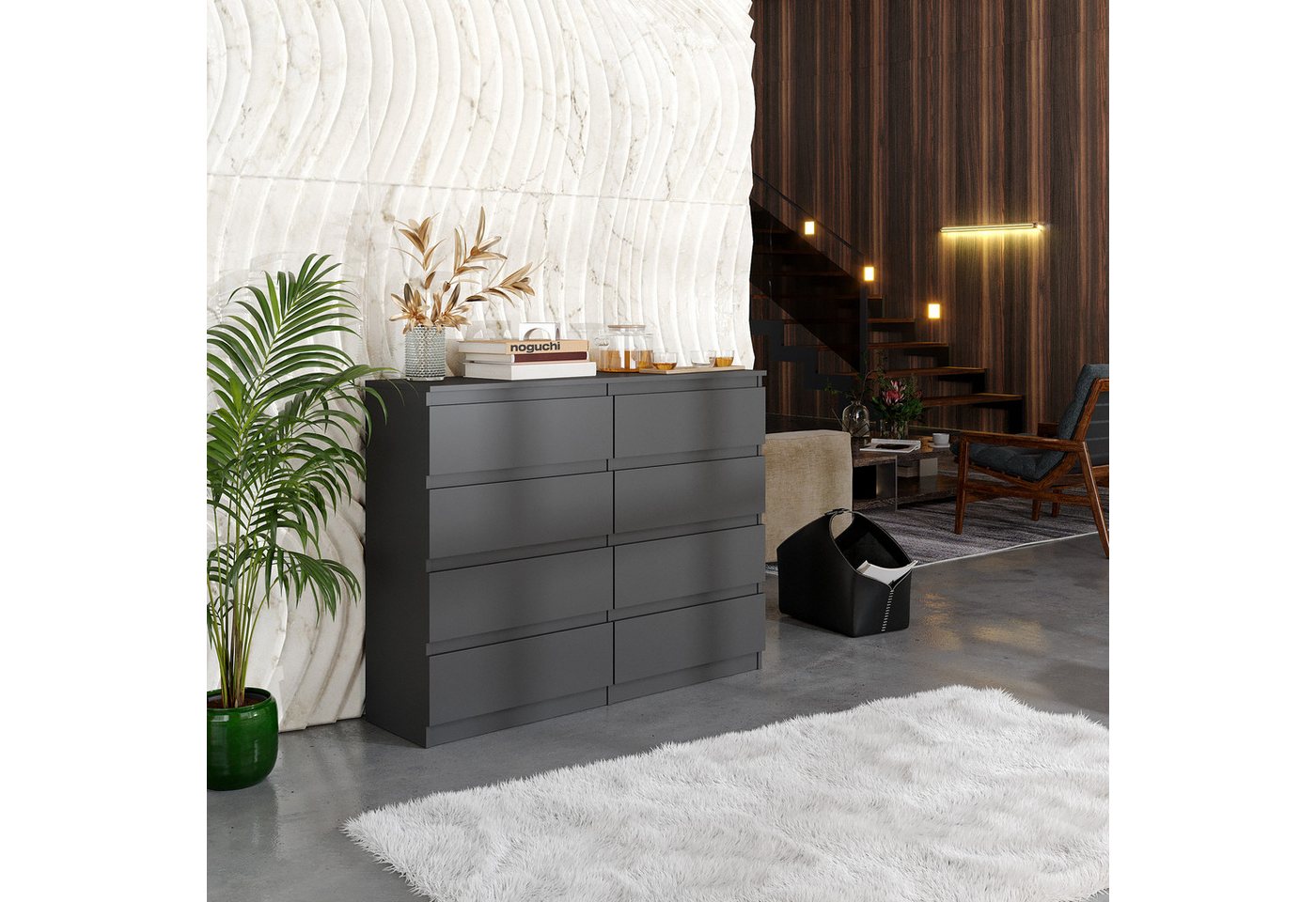 Furnica Kommode Sideboard mit 8 Schubladen Anthrazit Grau/Graphit B120cm H92cm T33cm – Bild 3 von 5