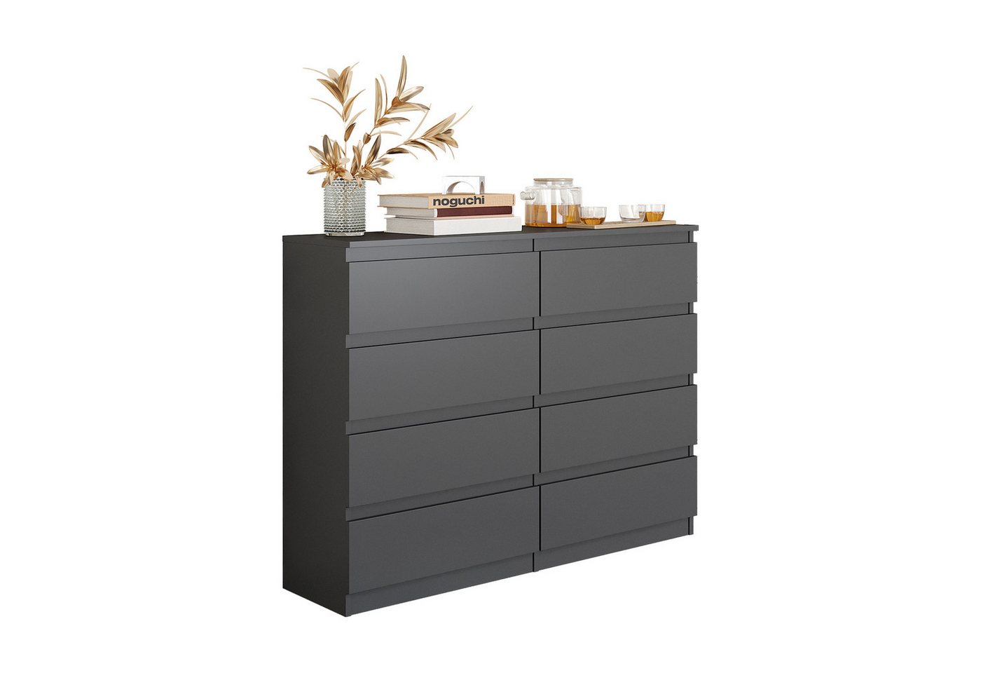 Furnica Kommode Sideboard mit 8 Schubladen Anthrazit Grau/Graphit B120cm H92cm T33cm – Bild 4 von 5