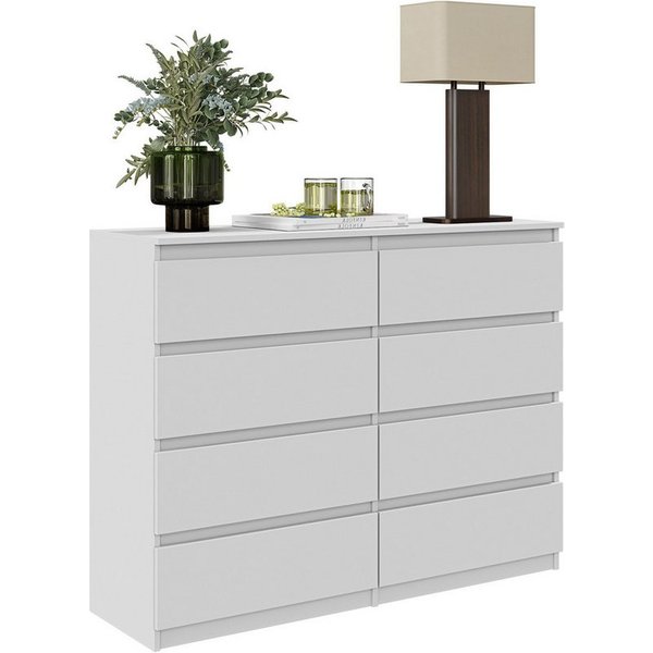 Furnica Schubkastenkommode grifflose Schubladenkommode Weiß Matt H92cm B120cm T33cm