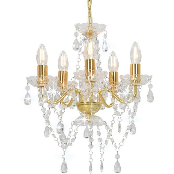 furnicato Deckenleuchte Kronleuchter mit Perlen Golden Rund 5xE14