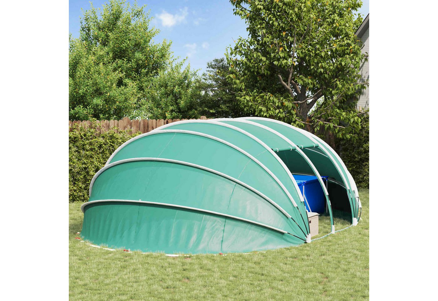 furnicato Poolüberdachung Poolzelt mit Reißverschlusstüren 538x440x204 cm Grün, Wetterfeste Poolüberdachung mit PU-Beschichtung und Erdankern – Bild 3 von 5