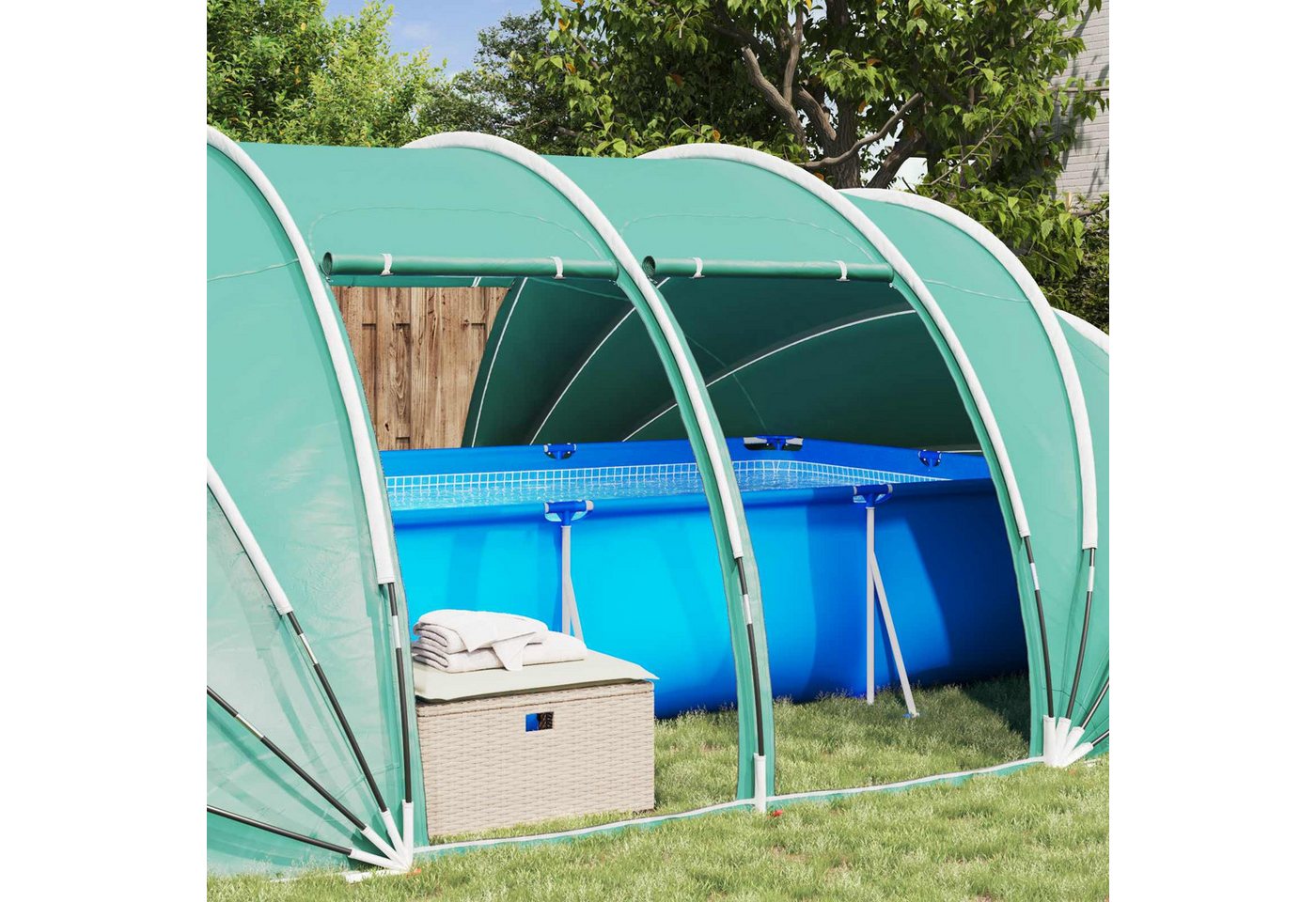 furnicato Poolüberdachung Poolzelt mit Reißverschlusstüren 538x440x204 cm Grün, Wetterfeste Poolüberdachung mit PU-Beschichtung und Erdankern – Bild 4 von 5