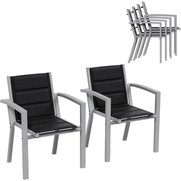Furnicopia Gartenstuhl Stapelbar Gartenstühle Terrassenstühle mit Armlehnen, bis 160kg (4 St), Aluminiumgestell, Tecslin-Gewebe und schnell trocknende Polsterwa