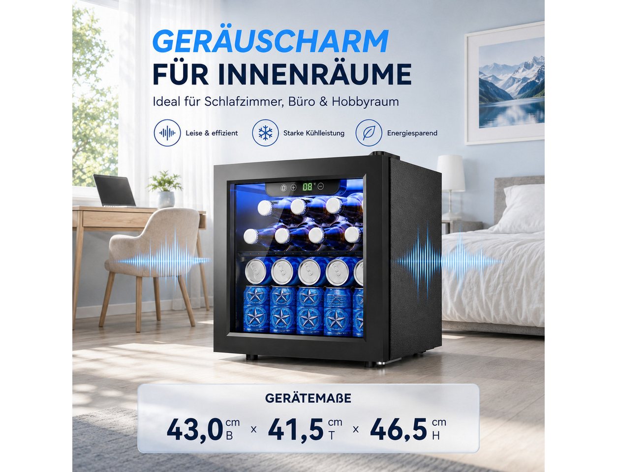 Furnicopia Getränkekühlschrank 36L,leise, 55 Dosen/12 Flaschen, verstellbares Regal, Digital-Display, Energieklasse E JC-36UEL-F, Kompressor, Doppelglas, LED, w – Bild 2 von 5