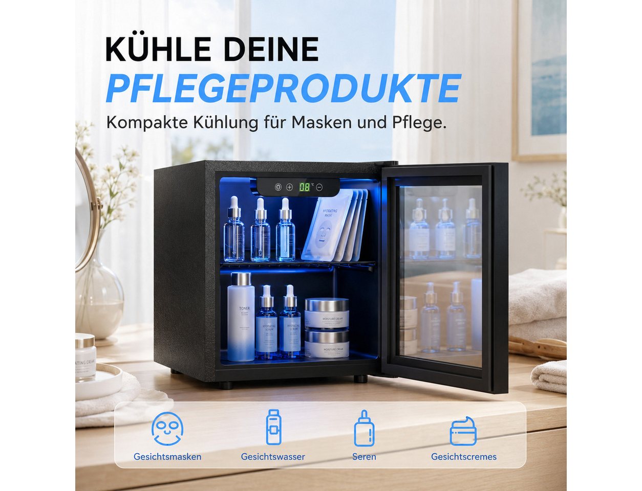 Furnicopia Getränkekühlschrank 36L,leise, 55 Dosen/12 Flaschen, verstellbares Regal, Digital-Display, Energieklasse E JC-36UEL-F, Kompressor, Doppelglas, LED, w – Bild 3 von 5