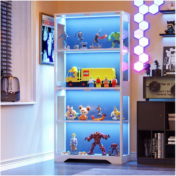 Furnicopia Glasvitrine mit RGB-LED-Beleuchtung Standvitrinen, vitrine Wohnzimmer (165*80*35 cm große multifunktionale Vitrine mit App-/manueller Beleuchtungsste