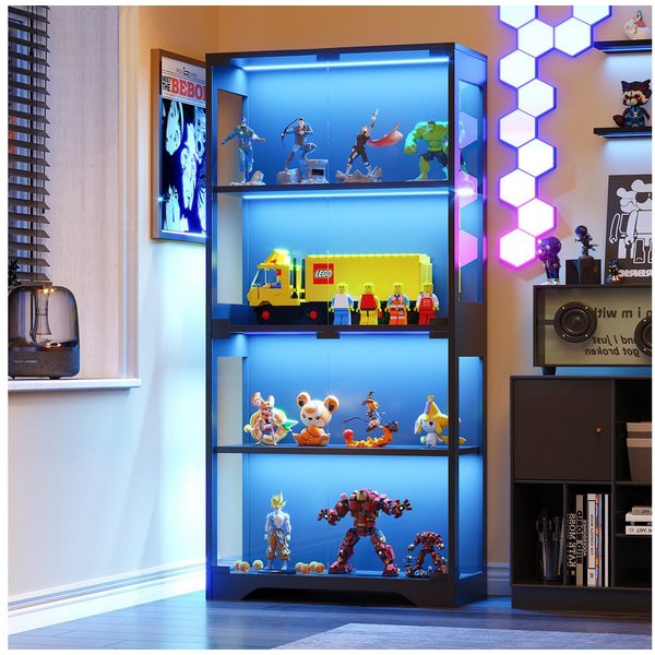 Furnicopia Glasvitrine mit RGB-LED-Beleuchtung Standvitrinen, vitrine Wohnzimmer (165*80*35 cm große multifunktionale Vitrine mit App-/manueller Beleuchtungsste
