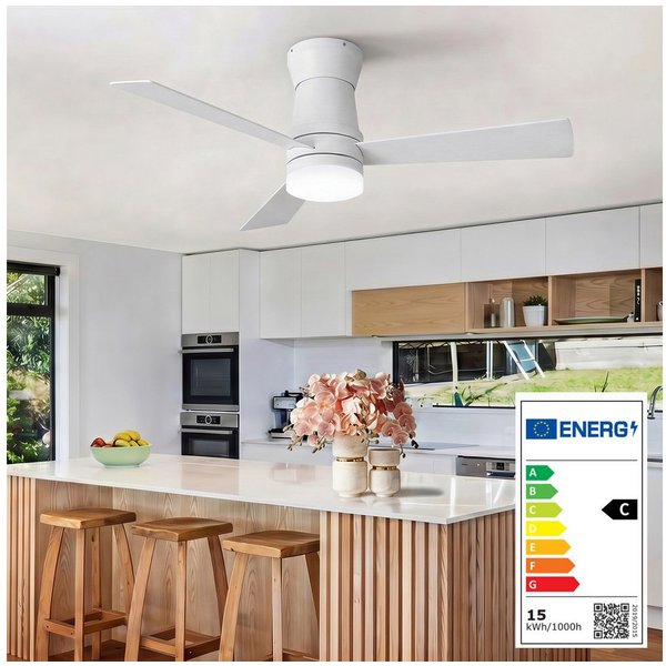 Furnishings Home Deckenventilator Ventilatorleuchte Deckenlampe mit Fernbedienung Leiser, 6 Stufen, 132 cm Durchmesser, DC Motor, Dimmbare LED, Sommer/Winterfun