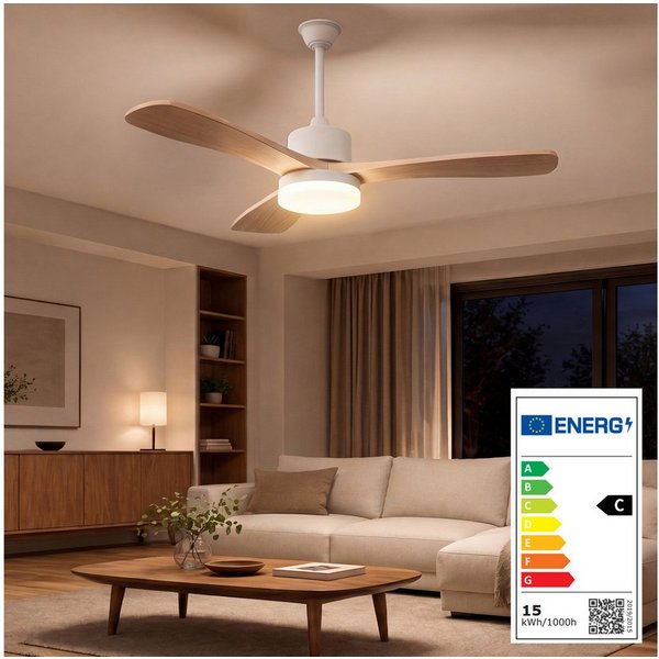 Furnishings Home Deckenventilator Ventilatorleuchte Deckenlampe mit Fernbedienung Leiser, 6 Stufen, 106 cm Durchmesser, DC Motor, Dimmbare LED, Sommer/Winterfun