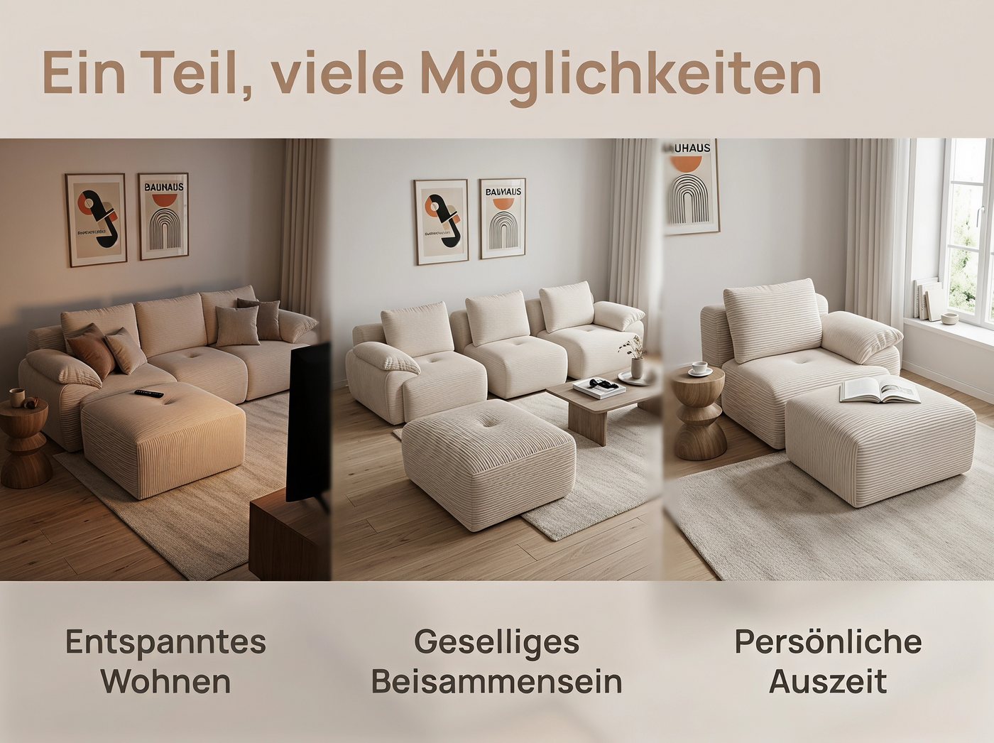 Furnishings Home Ecksofa Couch L-Form Sofa 4-Sitzer Vierersofa mit schlaffunktion, Modulares 104-Zoll-Wohnzimmer-Sofaset Groß und bequem – Bild 2 von 5