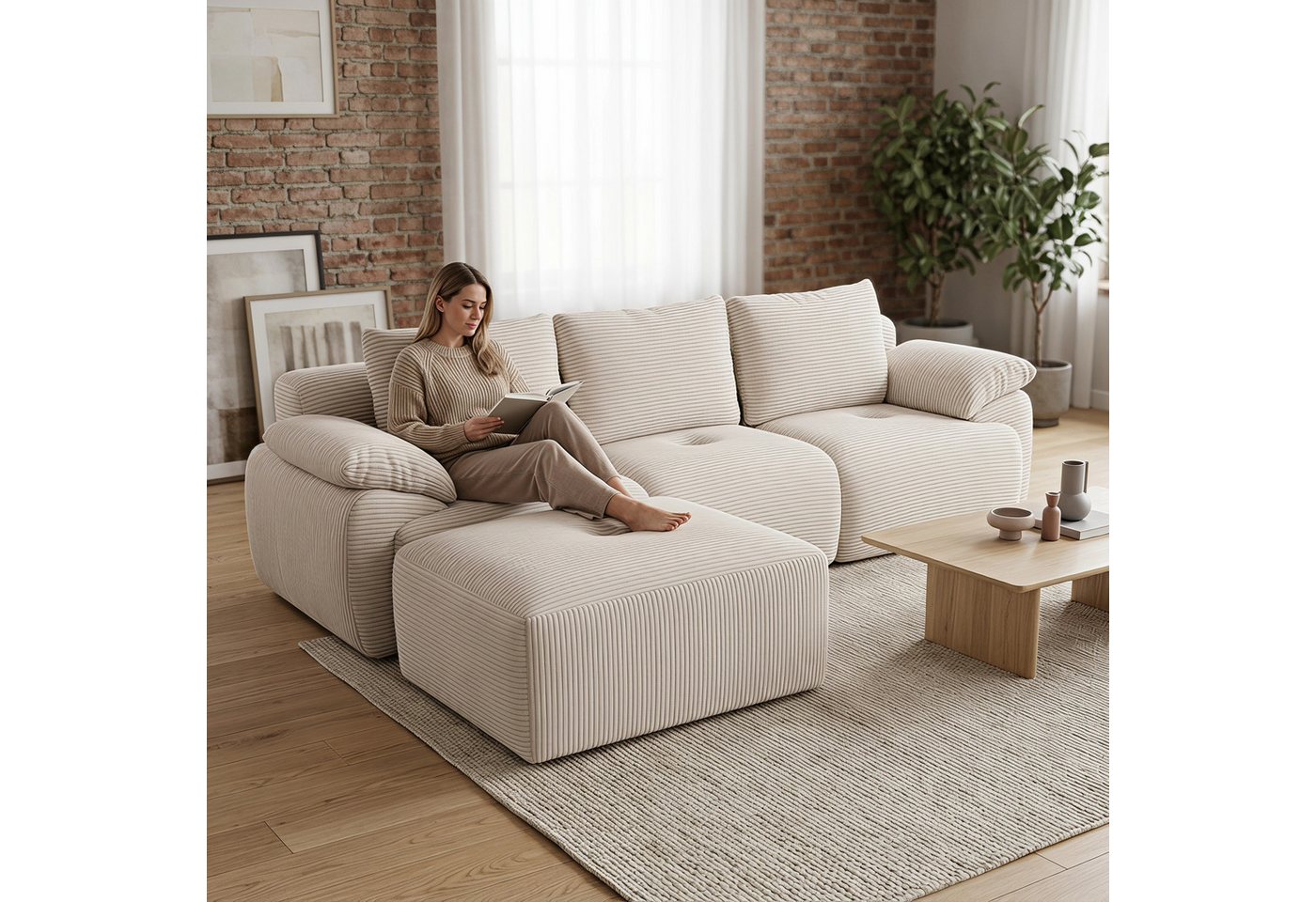 Furnishings Home Ecksofa Couch L-Form Sofa 4-Sitzer Vierersofa mit schlaffunktion, Modulares 104-Zoll-Wohnzimmer-Sofaset Groß und bequem – Bild 4 von 5