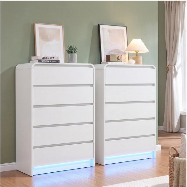 Furnishings Home Kommode mit 5 Schubladen LED, Sidebord für Flur Schlafzimmer Wohnzimmer (1 St., 73x40x110 cm), Kommode Schrank für Wohnzimmer und Schlafzimmer