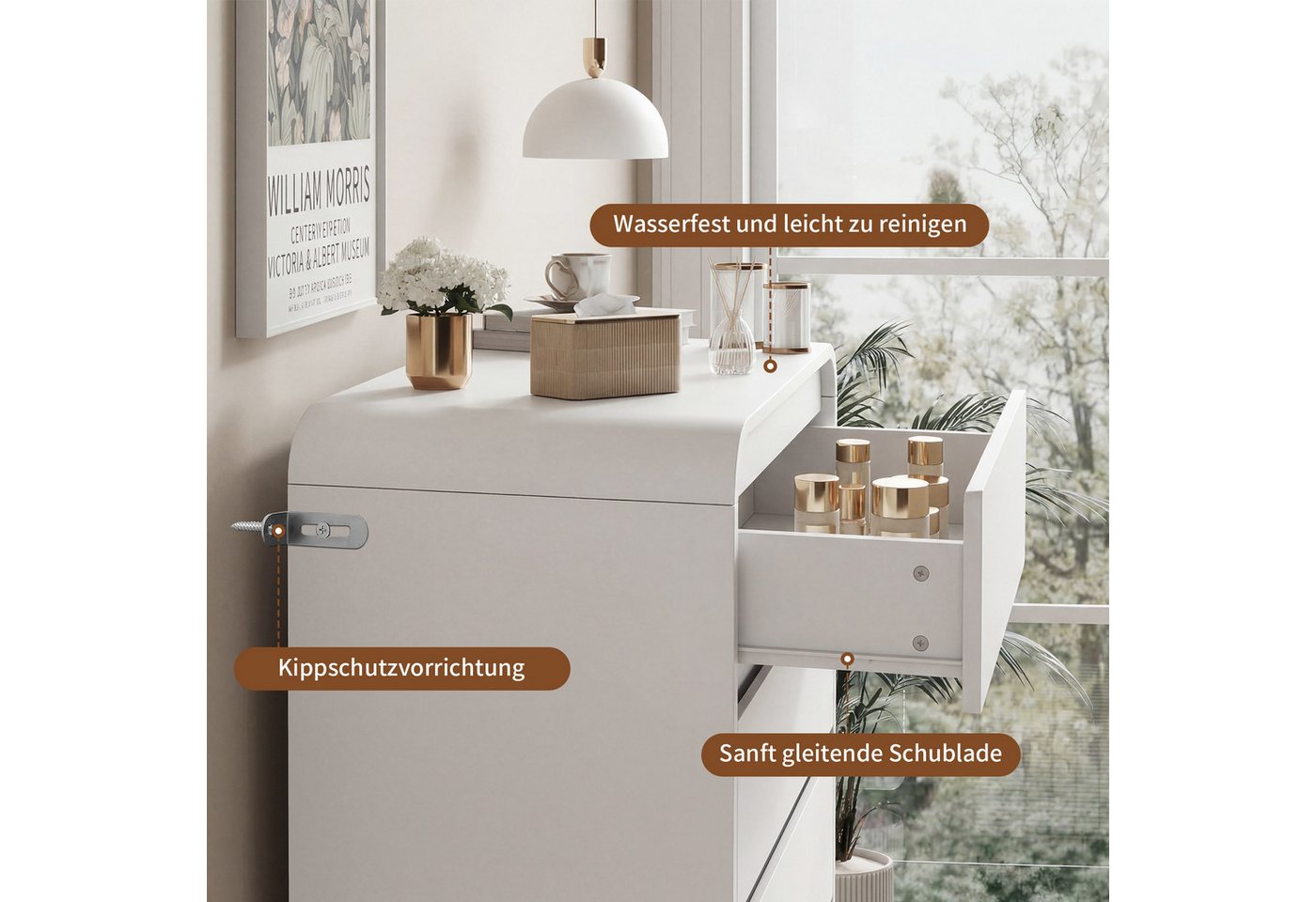 Furnishings Home Kommode mit 5 Schubladen LED, Sidebord für Flur Schlafzimmer Wohnzimmer (1 St., 73x40x110 cm), Kommode Schrank für Wohnzimmer und Schlafzimmer – Bild 5 von 5