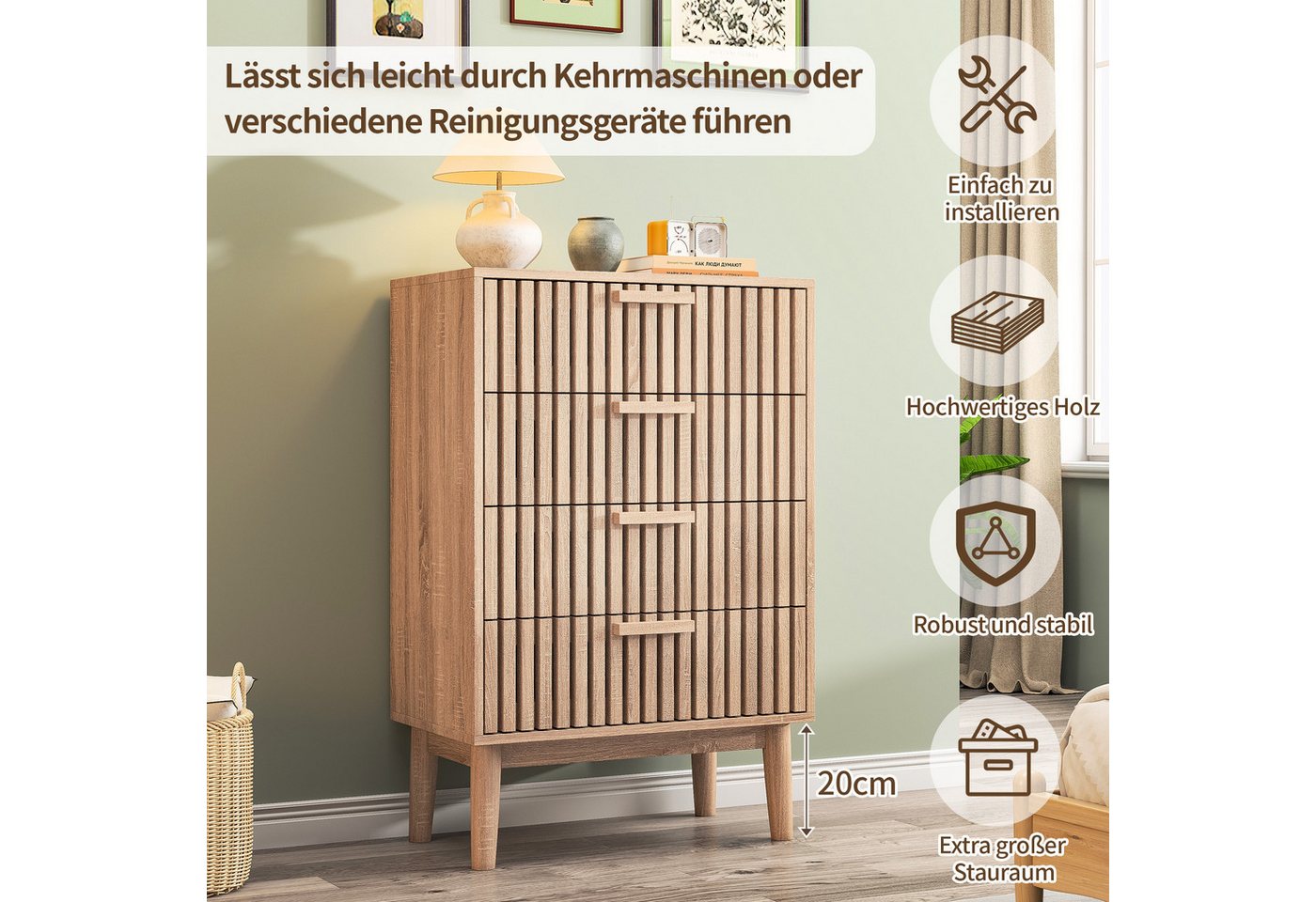 Furnishings Home Kommode Sideboard Schrank Kredenz 6 Schubladen (1 St., 60x34x91 cm), Küchenschrank Mit Griff, vielseitig einsetzbar, Moderne – Bild 5 von 5