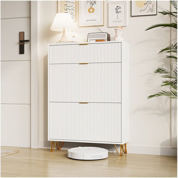 Furnishings Home Schuhschrank Schuhregal Schuhkommode Trennwand verstellbar Kippsicherung (1-St) Platzsparend, Für verschiedene Schuhtypen geeignet 118,5x24x80c