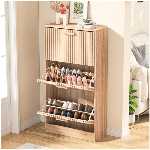 Furnishings Home Schuhschrank Schuhregal Step 2 Schuhständer Schuhkommode (1-St) Breite 60 cm, Tief 24 cm, mit 3 Klappen, Schuhkipper