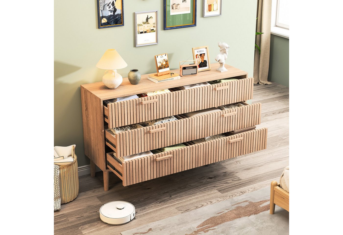 Furnishings Home Sideboard Kommode Schrank Anrichte 6 Schubladen (1 St., 100x73x34 cm), Küchenschrank Mit Griff, vielseitig einsetzbar, Moderne – Bild 2 von 5
