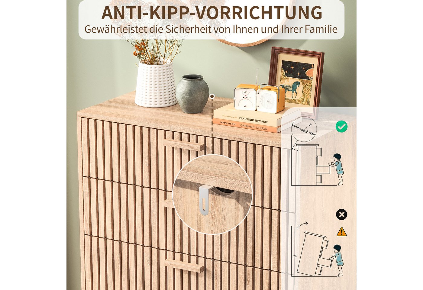 Furnishings Home Sideboard Kommode Schrank Anrichte 6 Schubladen (1 St., 100x73x34 cm), Küchenschrank Mit Griff, vielseitig einsetzbar, Moderne – Bild 4 von 5