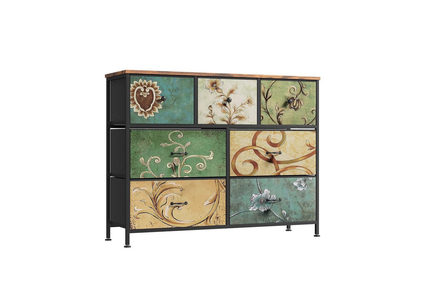 Furnishings Home Sideboard Schubkastenkommode Kommode Nachttisch Moderne (1 St., 100 x 30 x 78 cm), 7 Schubladen, MDF-Tischplatte, Retro-Stil, Blumenstoff – Bild 2 von 5