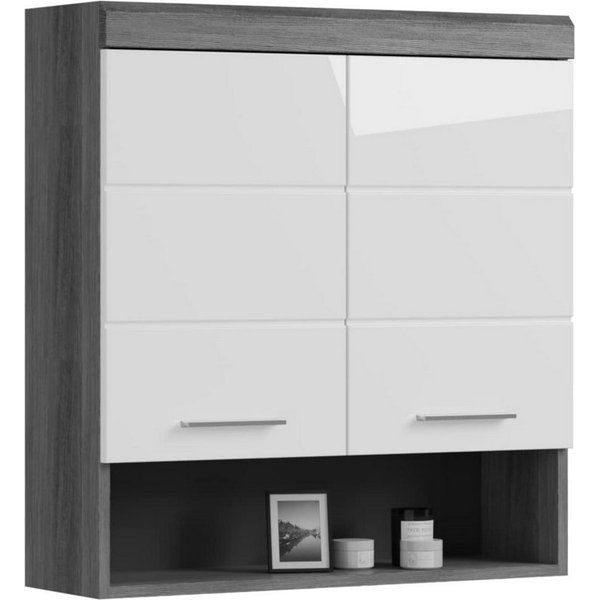 furnling Hängeschrank Scott 2 Türen, 1 offenes Fach, Stauraum, Badmöbel, Badschrank, 74 cm breit
