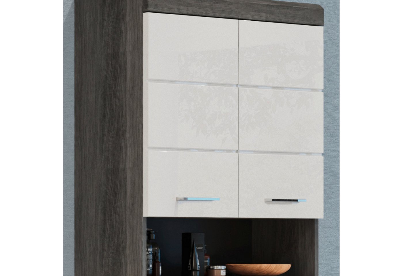 furnling Hängeschrank Scott 2 Türen, 1 offenes Fach, Stauraum, Badmöbel, Badschrank, 74 cm breit – Bild 2 von 5