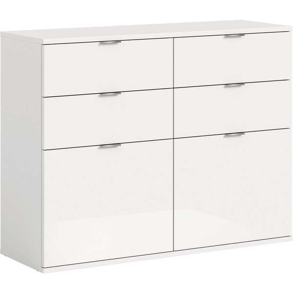 furnling Kommode Professor, 2 Klappen, 4 Schubladen, Hochglanz Front, Breite 110 cm, weiß