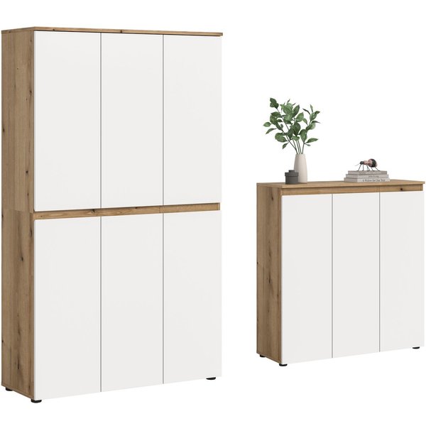 furnling Mehrzweckschrank-Set Sarca - in 5 trendigen Farben, (2-St., bestehend aus Kommode, Universalschrank), 1 Kleiderstange, großzügiger Stauraum durch 28 Fä