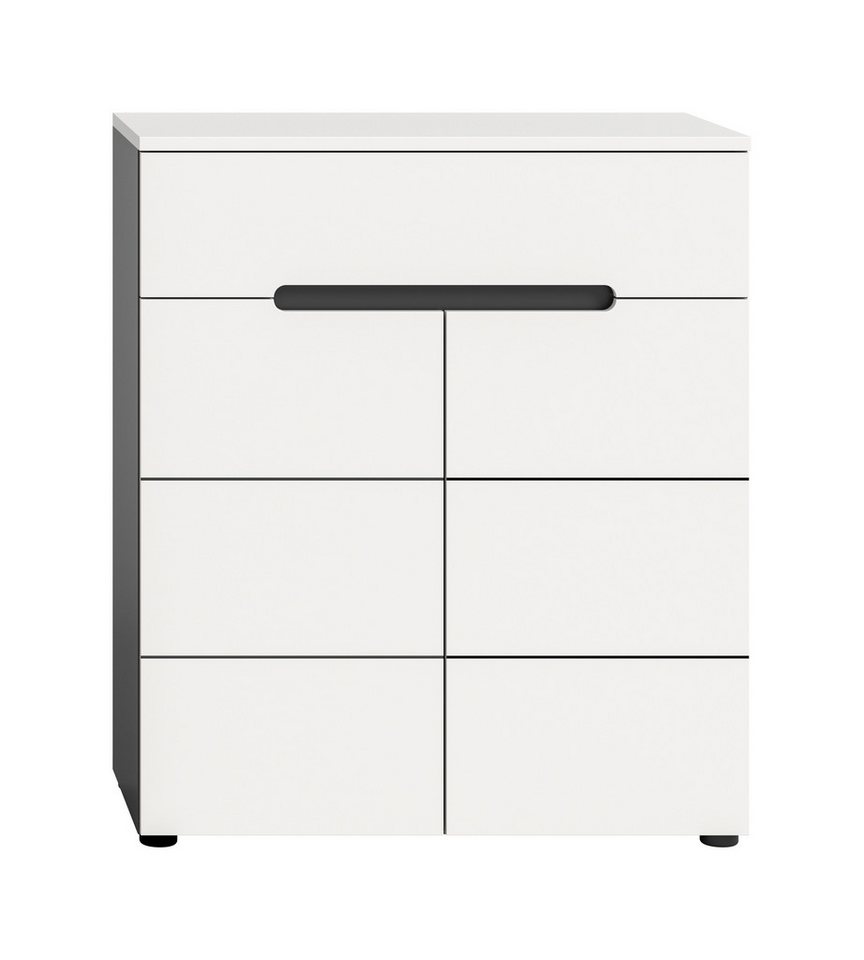 furnling Schuhkommode Schuhschrank Cano, mit 2 Türen, 4 Fächer, 1 Schublade, grau/weiß, Schuhregal, Flurmöbel – Bild 3 von 5