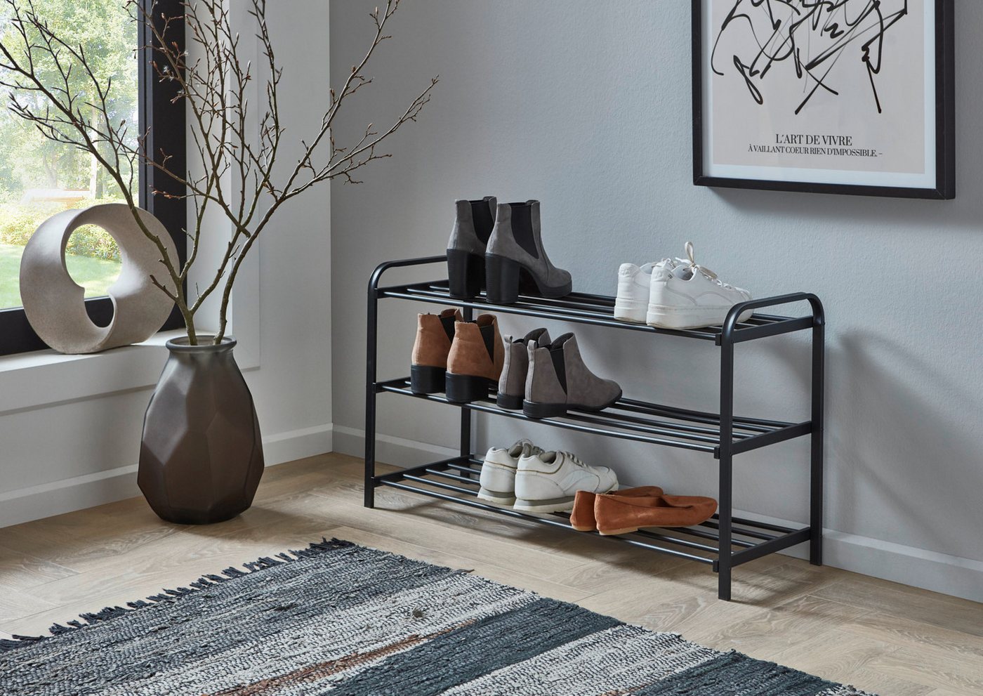 furnling Schuhregal Littleo, 3 Fächer mit Platz für 15 Paar Schuhe, schwarz, Höhe 49 cm – Bild 2 von 5