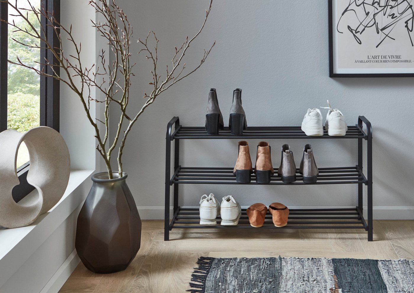 furnling Schuhregal Littleo, 3 Fächer mit Platz für 15 Paar Schuhe, schwarz, Höhe 49 cm – Bild 5 von 5