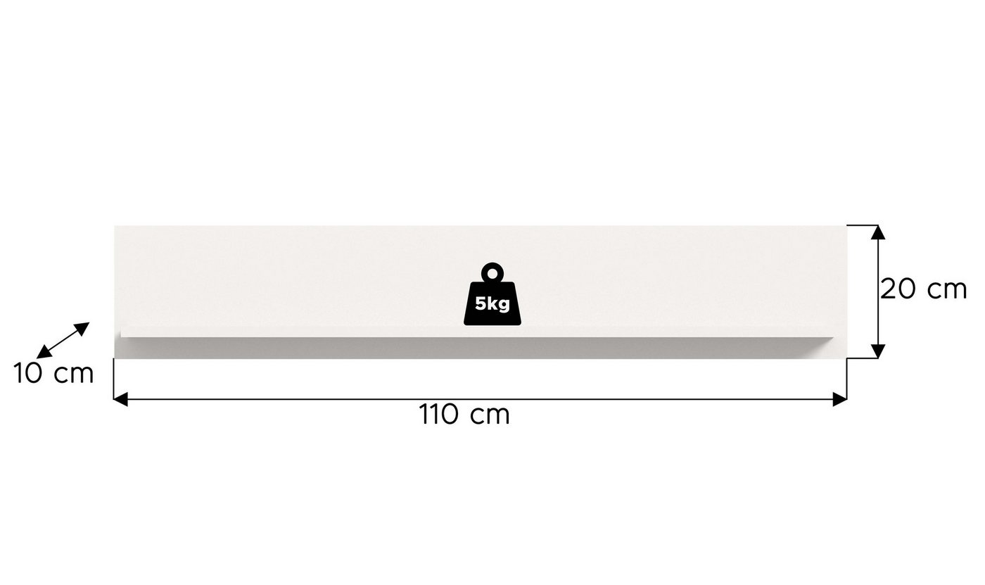 furnling Wandboard Ivy, 1-tlg., 1 Ablageboden, Schweberegal mit 5kg Belastbarkeit, Breite 110 cm – Bild 4 von 5