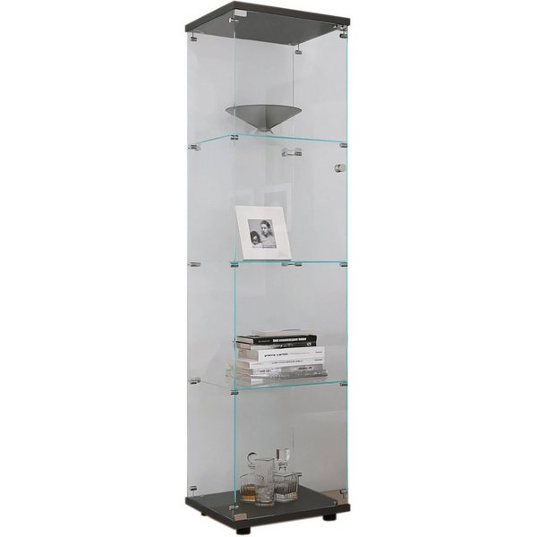 FUROKOY Glasvitrine Standvitrine, Modern Glas Vitrinenschrank (4 Lagen Glasvitrine mit 1 Glastür, Sammlervitrine, für Sammlerstücke Bücher Wein)