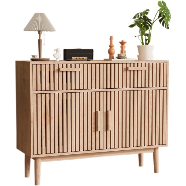 FUROKOY Sideboard Kommode Küchenschrank, Holzbeine (Buffetschrank mit 2 Türen und 2 Stauraum Schubladen), für Schlafzimmer, Wohnzimmer, Flur, 100 x 35 x 80 cm