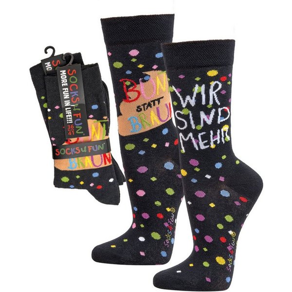 FussFreunde Socken 2 Paar Fun Socken, Spaß mit Socken, viele lustige Motive, Geschenkidee (Set, 2 Paar) handgekettelte Zehennaht, Piqué-Komfortbund