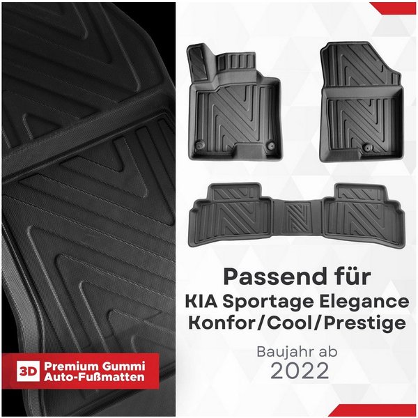 fussmattenprofi.com Auto-Fußmatte 3D Gummimatten KIA Sportage Prestige Baujahr ab 2022 (KEIN HYBRID HEV) (1 St), für Kia Kia Sportage