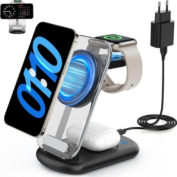 Futicare 3 in 1 Induktive Ladegerät, Wireless Charger Ladestation Wireless Charger (Induktions-Ladegerät, Magnetisches faltbares kabelloses Ladegerät mit Nachtl
