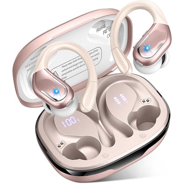 Futicare Bluetooth 5.4 Sportkopfhörer mit Ohrbügel, 75 Std. Akku & ENC, In-Ear-Kopfhörer (kabellose Bluetooth Kopfhörer mit 14,2-mm-Treiber, IPX7, LED-Anzeige, 
