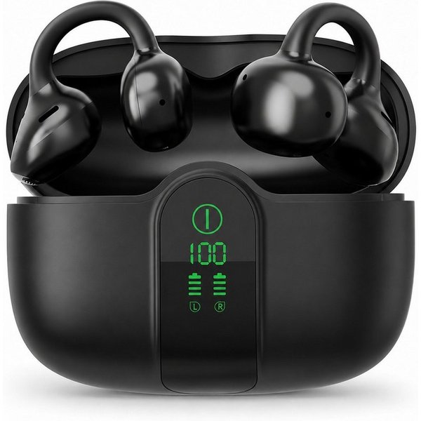 Futicare Bluetooth Kopfhörer, Clip-On-Kopfhörer Bluetooth 6.0, Open-Ear-Kopfhörer (Sportkopfhörer mit Ohrclip, Dual-Mikrofon, 48 Std. Akku,IPX5,Schwarz)