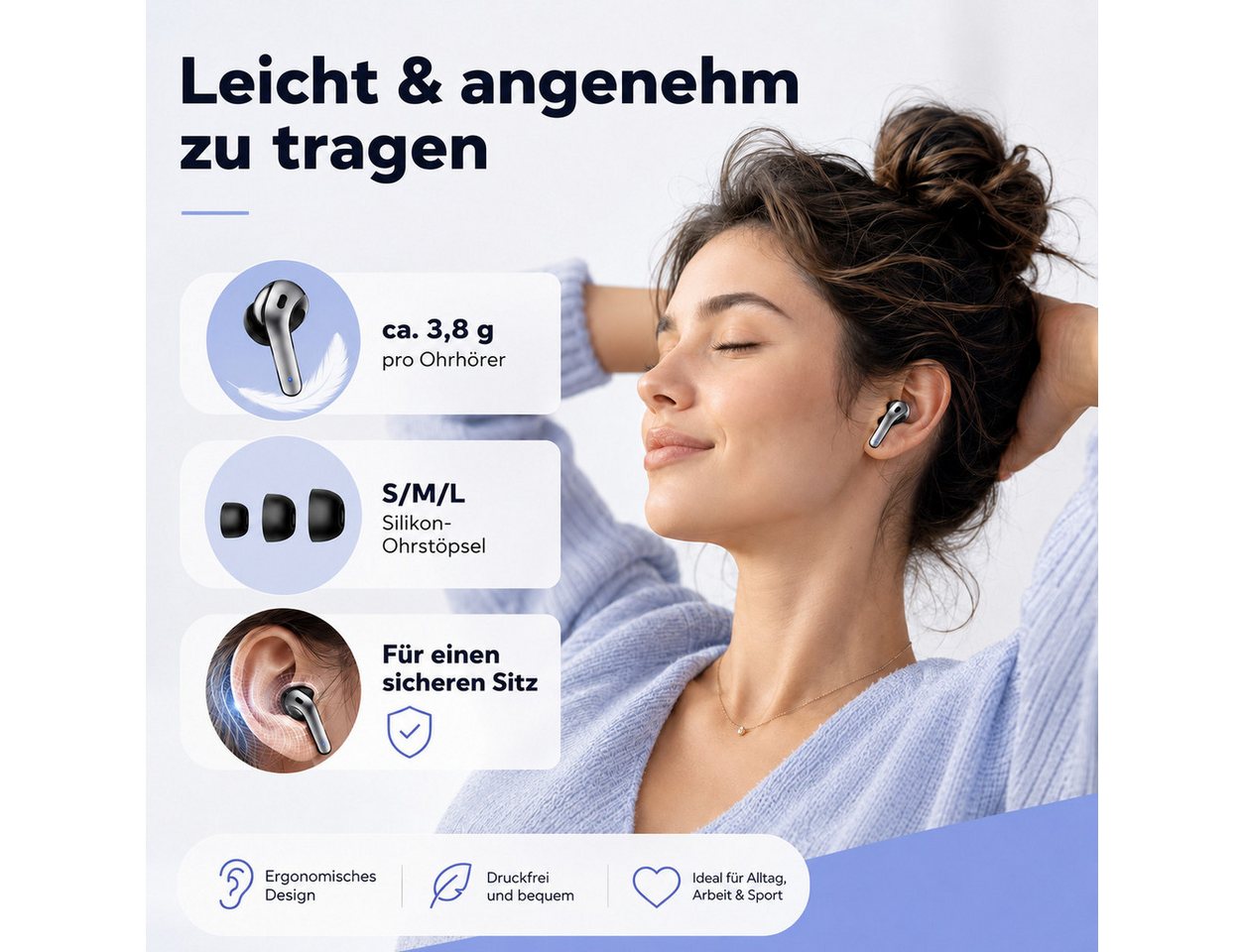 Futicare Bluetooth Kopfhörer 5.4 mit Mikrofon, 52 Std. Akku, In-Ear-Kopfhörer (für Samsung Galaxy S26/S26 Ultra/S25/A57/A56/A16, iPhone 18 & weitere Android-Ger – Bild 2 von 5