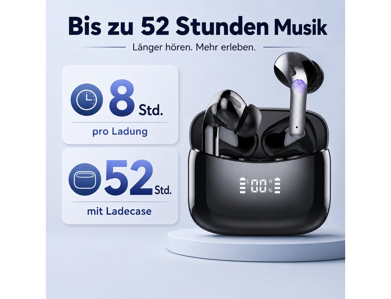 Futicare Bluetooth Kopfhörer 5.4 mit Mikrofon, 52 Std. Akku, In-Ear-Kopfhörer (für Samsung Galaxy S26/S26 Ultra/S25/A57/A56/A16, iPhone 18 & weitere Android-Ger – Bild 3 von 5